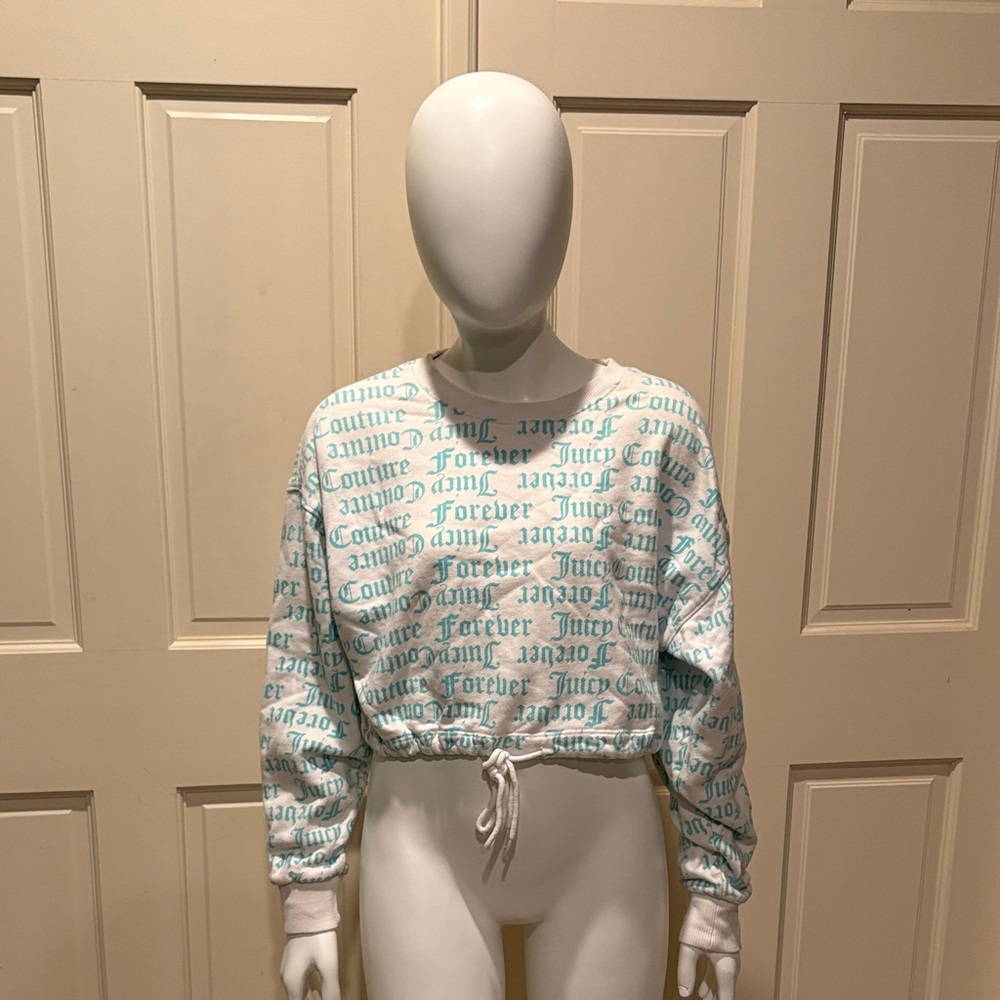 Juicy Couture White and Teal Graphic Sweatshirt